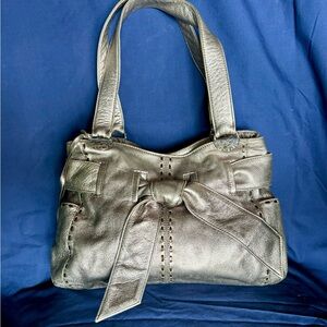 Brighton Cleo Metallic Pewter Bow Satchel Bag